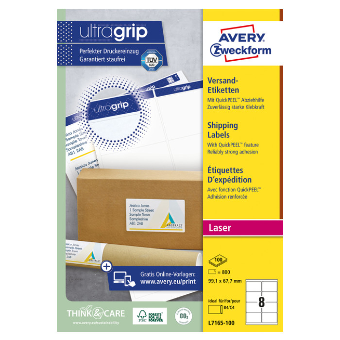 Etiket Avery L7165-100 99.1x67.7mm wit 800 stuks