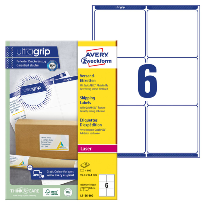 Etiket Avery L7166-100 99.1x93.1mm wit 600 stuks