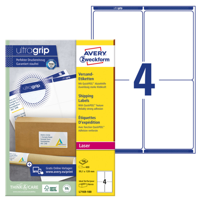 Etiket Avery L7169-100 99.1x139mm 400 stuks