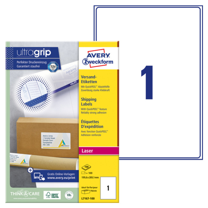 Etiket Avery L7167-100 199.6x289.1mm wit 100 stuks