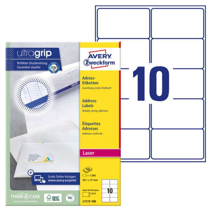 Etiket Avery L7173-100 99.1x57mm wit 1000 stuks