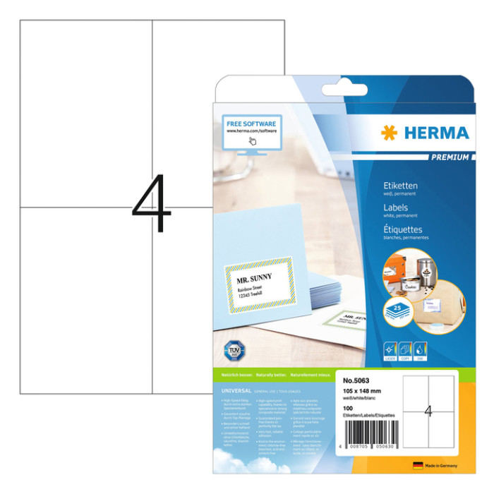 Etiket HERMA 5063 105x148mm A6 premium wit 100 stuks