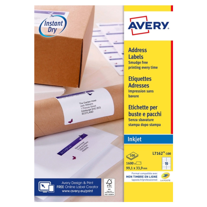 Etiket Avery J8162-100 99.1x33.9mm wit 1600 stuks
