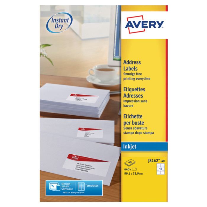 Etiket Avery J8162-40 99.1x33.9mm wit 640 stuks