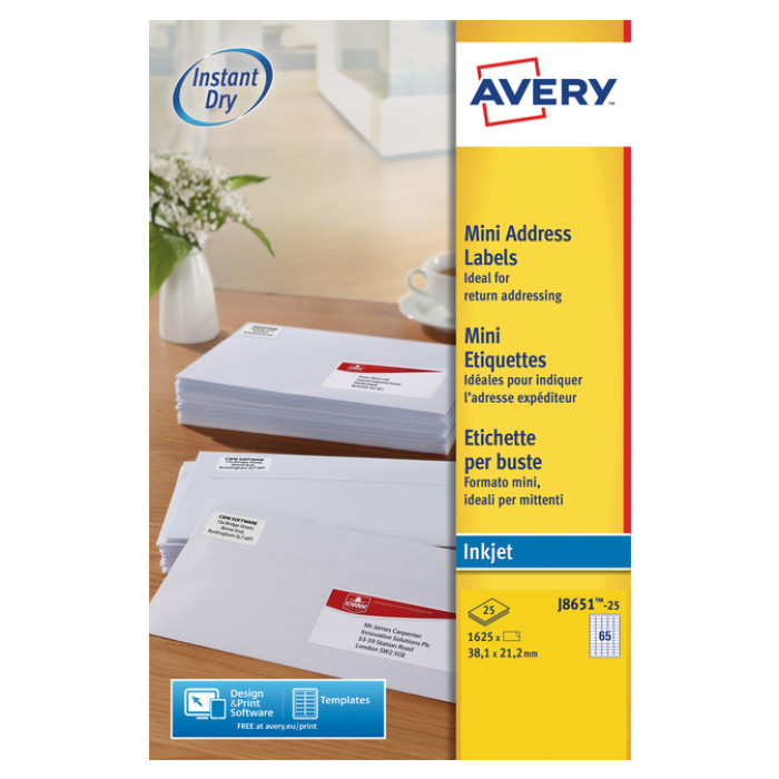 Etiket Avery J8651-25 38.1x21.2mm wit 1625 stuks