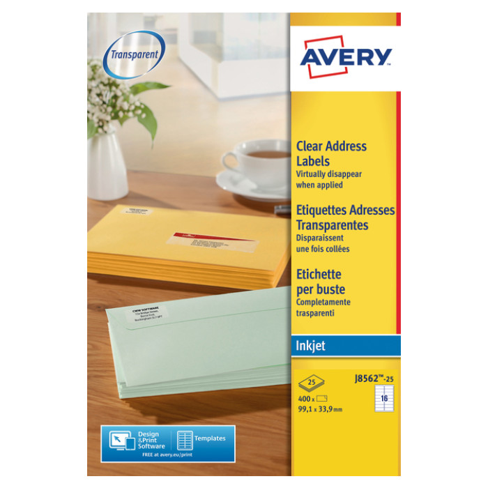 Etiket Avery J8562-25 99.1x33.9mm transparant 400 stuks
