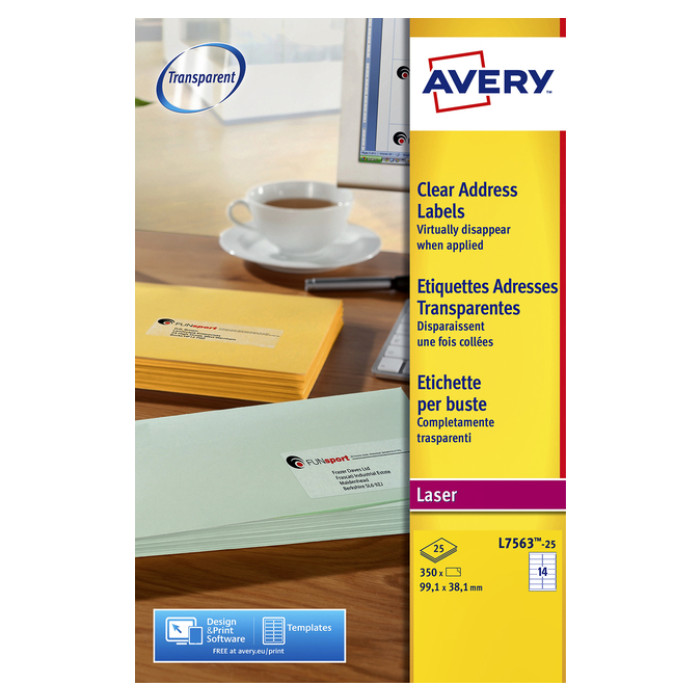 Etiket Avery L7563-25 99.1x38.1mm transparant mat 350 stuks