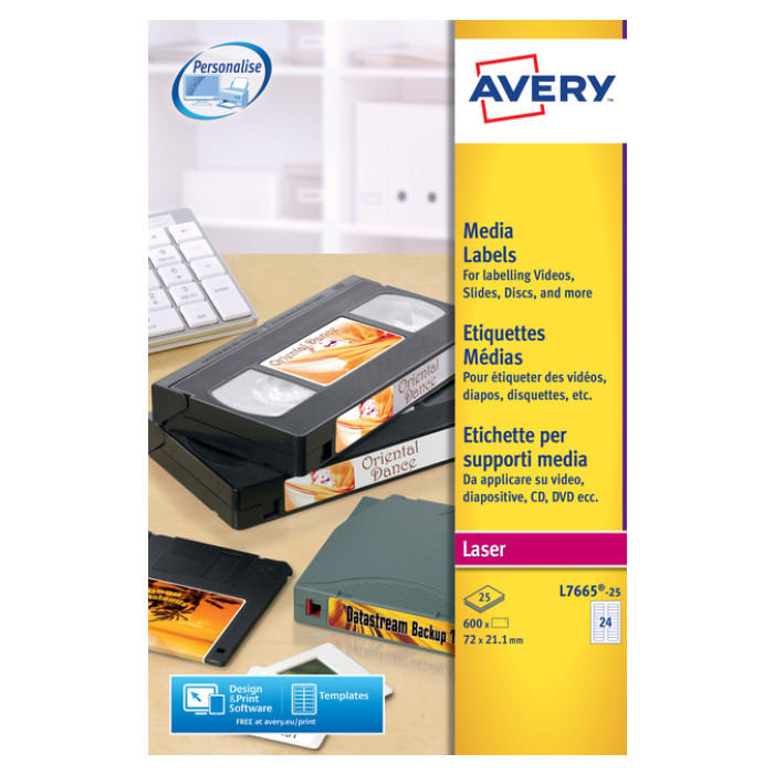 Etiket Avery L7665-25 72x21.2mm voor media tape's 600 stuks