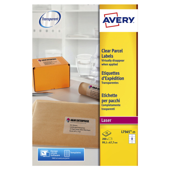 Etiket Avery L7565-25 99.1x67.7mm transparant 200 stuks