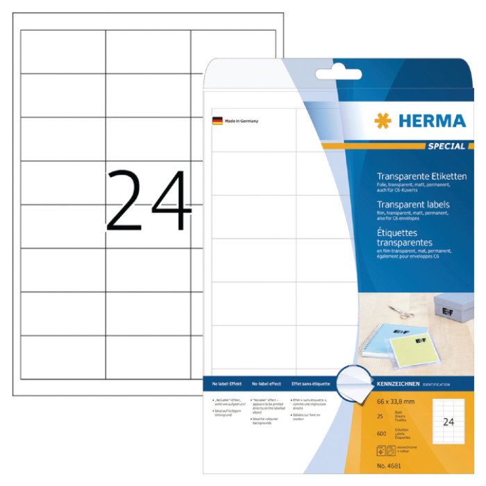Etiket HERMA 4681 66x33.8mm transparant 600 stuks