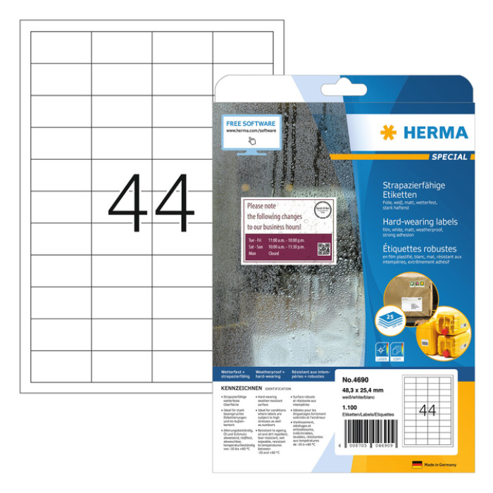 Etiket HERMA 4690 48.3x25.4mm weerbestendig wit 1100 stuks