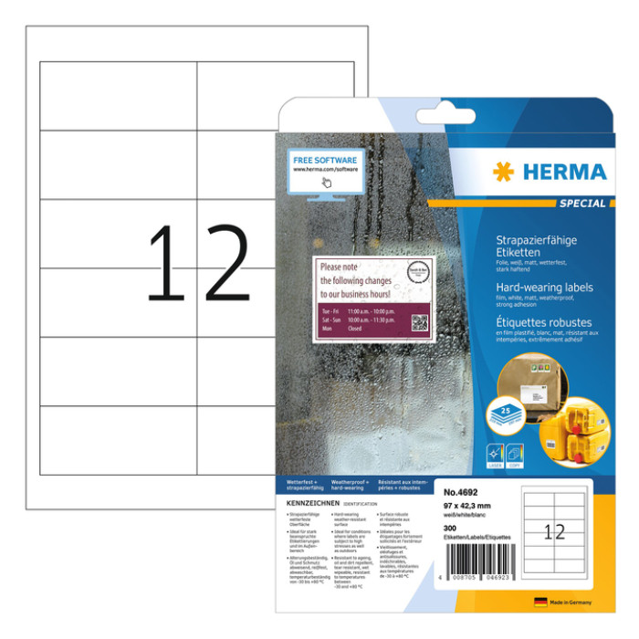 Etiket HERMA 4692 97x42.3mm weerbestendig wit 300 stuks