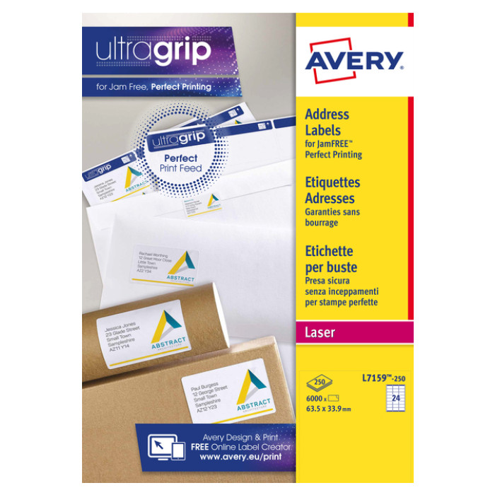 Etiket Avery L7159-250 63.5x33.9mm wit 6000 stuks