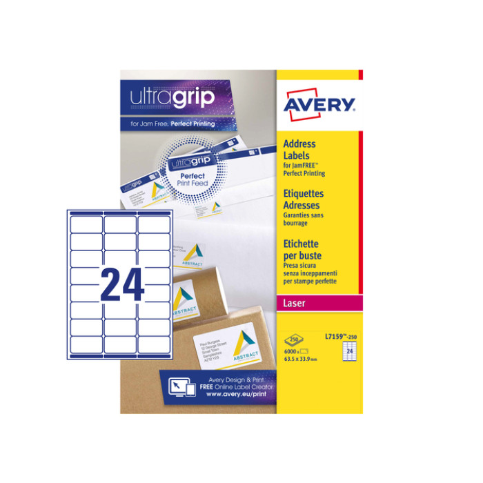 Etiket Avery L7159-250 63.5x33.9mm wit 6000 stuks