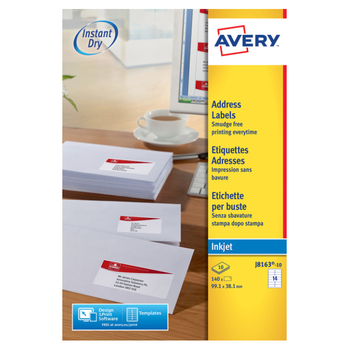 Etiket Avery J8163-10 99.1x38.1mm wit 140 stuks