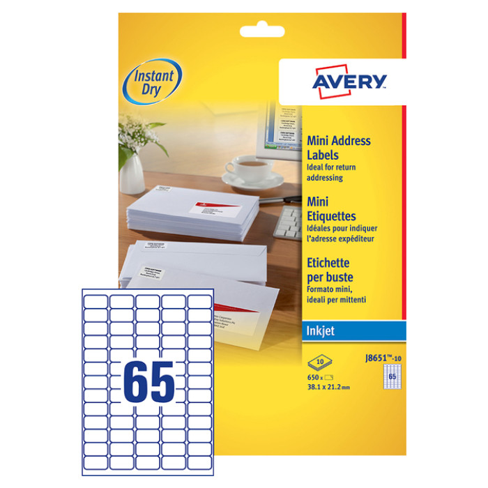 Etiket Avery J8651-10 38.1x21.2mm wit 650 stuks