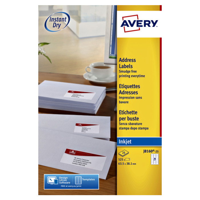 Etiket Avery J8160-10 63.5x38.1mm wit 210 stuks