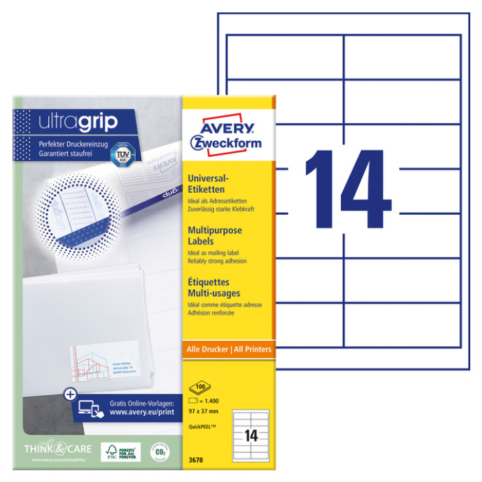 Etiket Avery 3678 97x37mm wit 1400 stuks