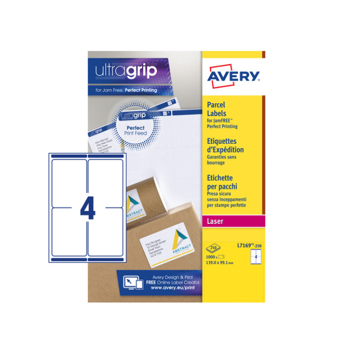 Etiket Avery L7169-250 99.1x139mm wit 1000 stuks