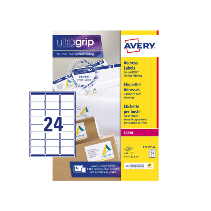 Etiket Avery L7159-40 63.5x33.9mm wit 960 stuks