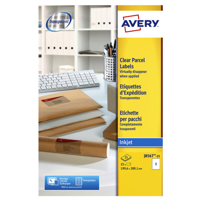 Etiket Avery J8567-25 210x297mm A4 transparant 25 stuks