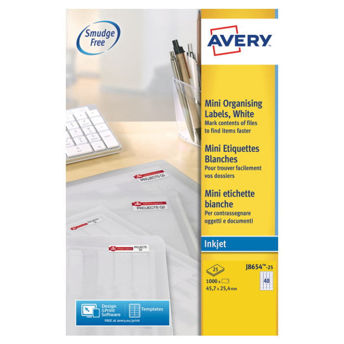 Etiket Avery J8654-25 45.7x25.4mm wit 1000 stuks