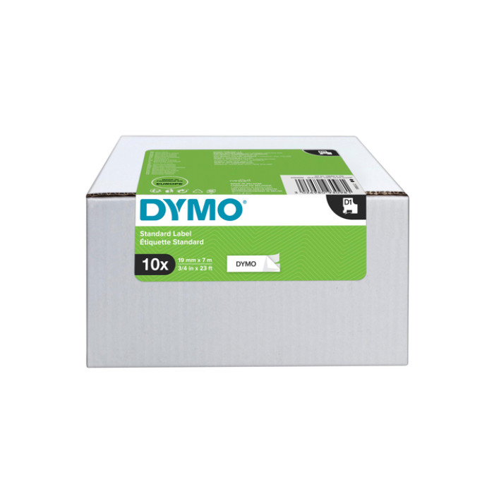 Labeltape Dymo LabelManager D1 polyester 19mm zwart op wit 10 stuks
