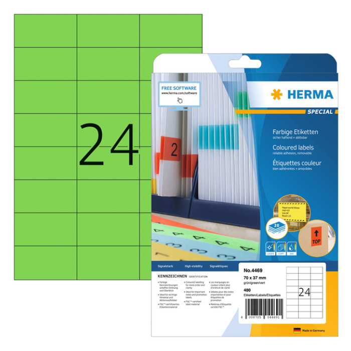 Etiket HERMA 4469 70x37mm verwijderbaar groen 480 stuks