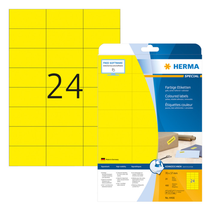 Etiket HERMA 4466 70x37mm verwijderbaar geel 480 stuks