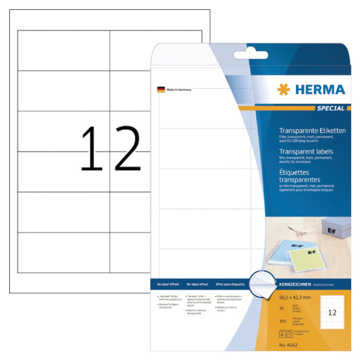 Etiket HERMA 4682 96.5x42.3mm folie transparant 300 stuks