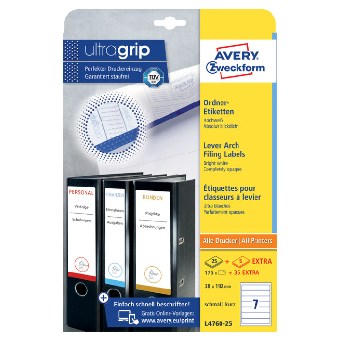 Rugetiket Avery smal 38x192mm zelfklevend wit
