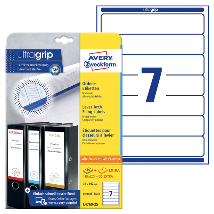 Rugetiket Avery smal 38x192mm zelfklevend wit