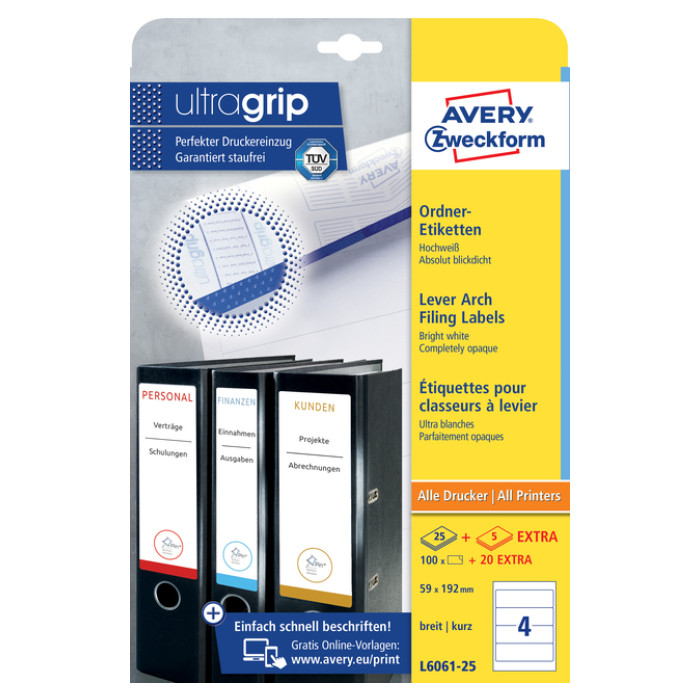 Rugetiket Avery breed 59x192mm zelfklevend wit 25 vel