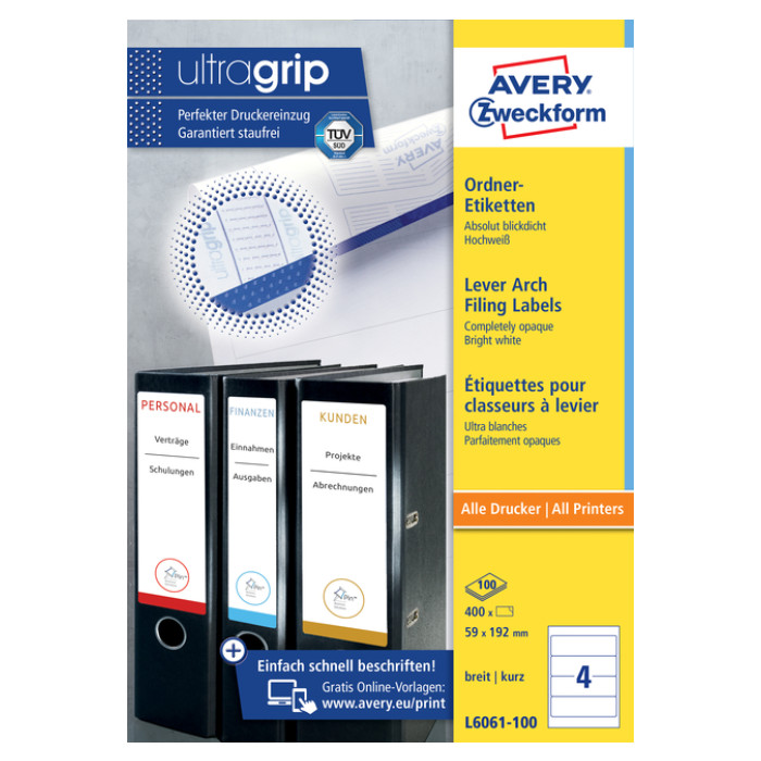 Rugetiket Avery breed 59x192mm zelfklevend wit 100 vel