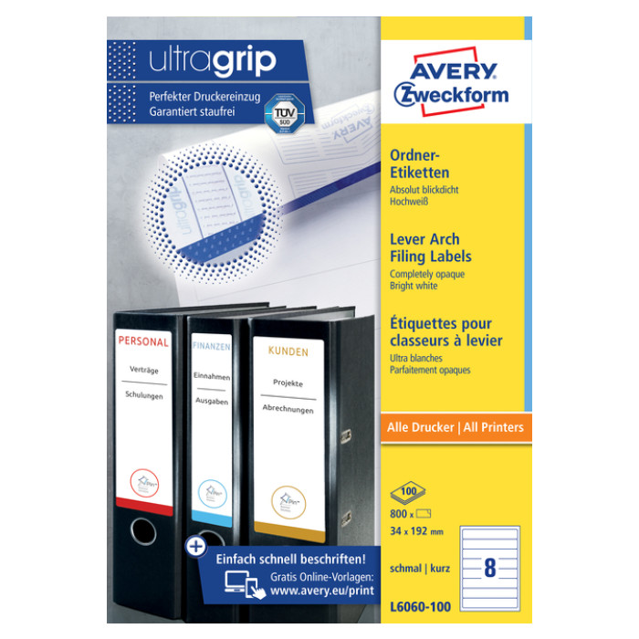 Rugetiket Avery smal 34x192mm zelfklevend wit