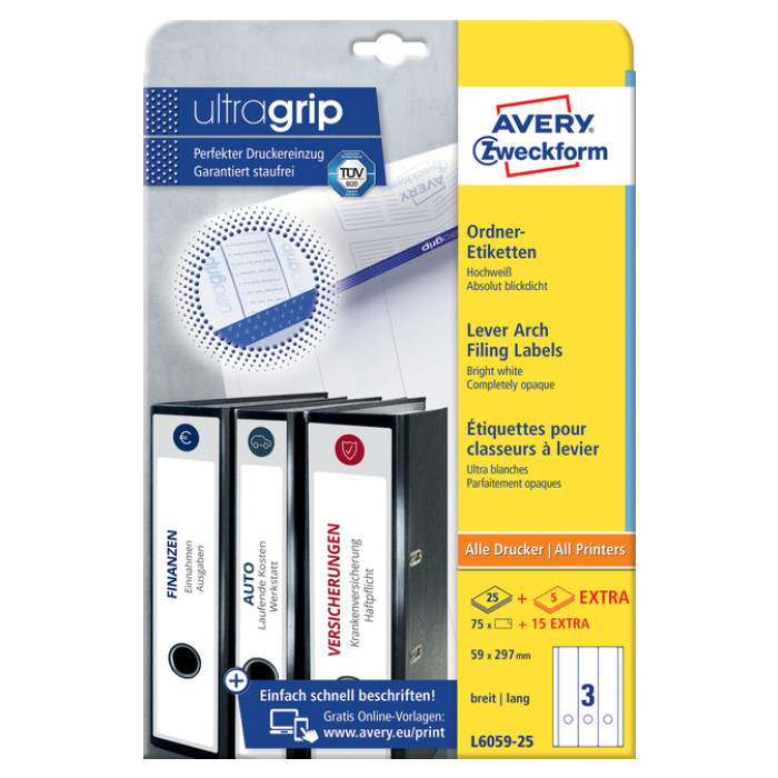 Rugetiket Avery breed/lang 59x297mm zelfklevend wit
