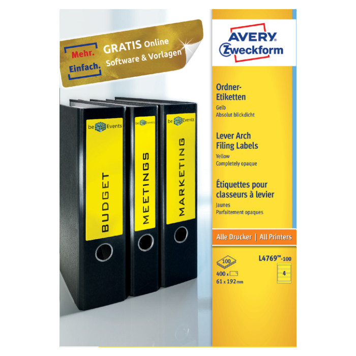 Rugetiket Avery breed 61x192mm zelfklevend geel 100 vel