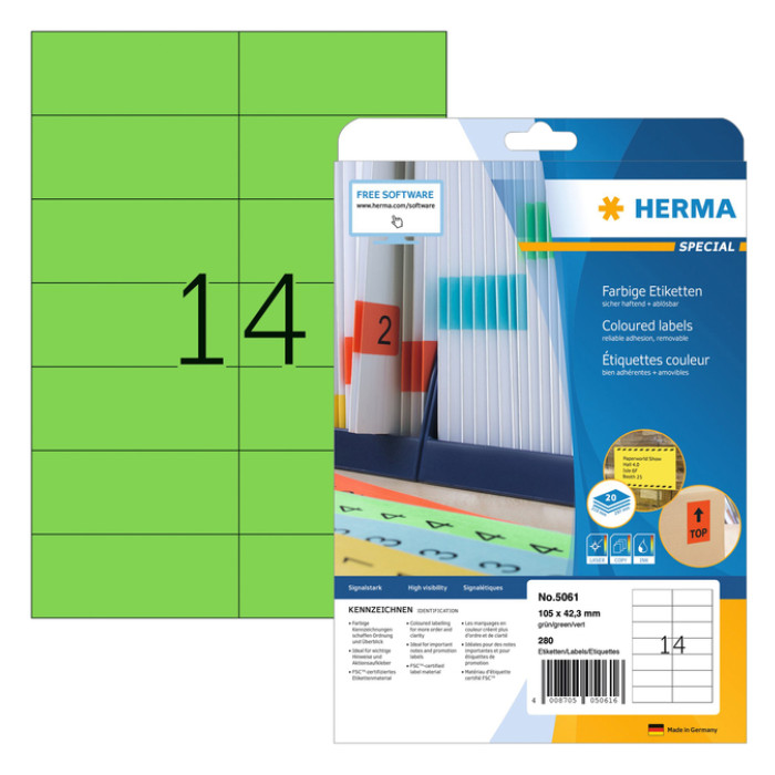 Etiket HERMA 5061 105x42.3mm verwijderbaar groen 280 stuks