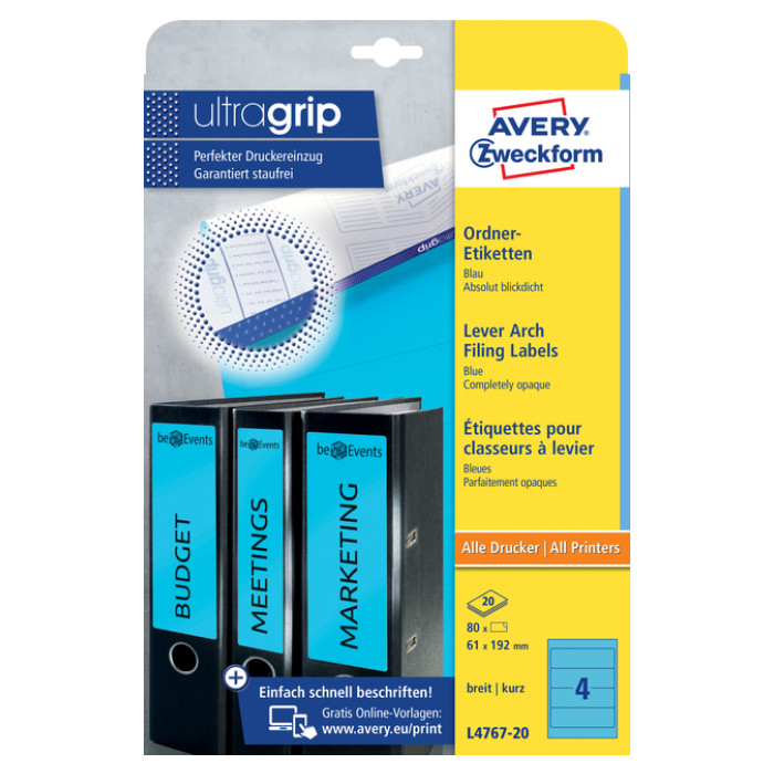 Rugetiket Avery breed 61x192mm zelfklevend blauw