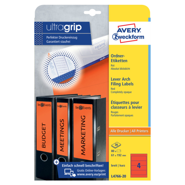 Rugetiket Avery breed 61x192mm zelfklevend rood