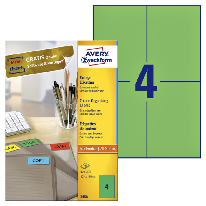 Etiket Avery 3458 105x148mm A6 groen 400 stuks