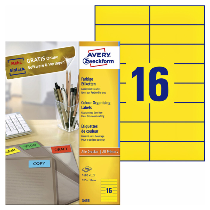 Etiket Avery 3455 105x37mm geel 1600 stuks