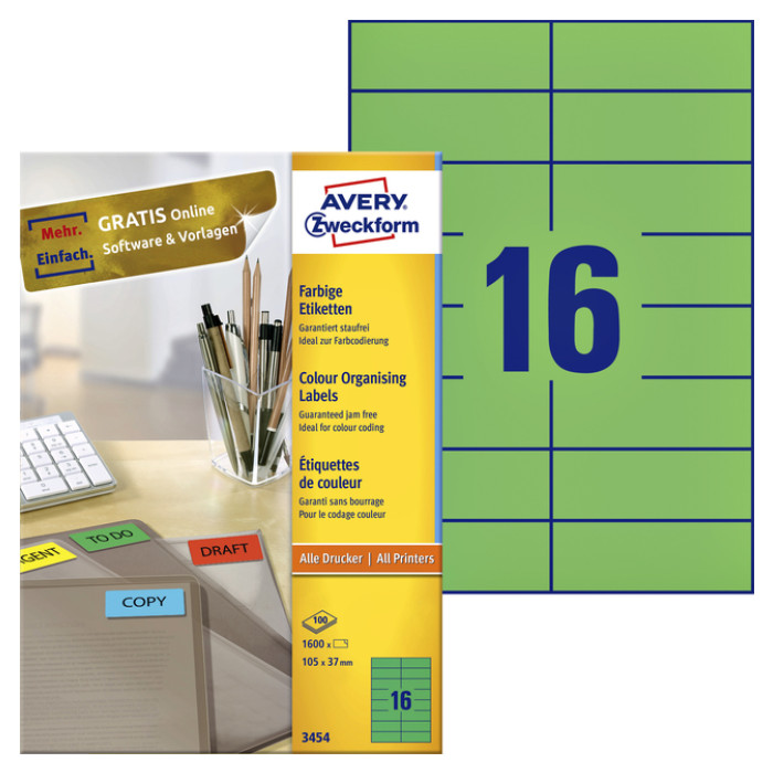 Etiket Avery 3454 105x37mm groen 1600 stuks