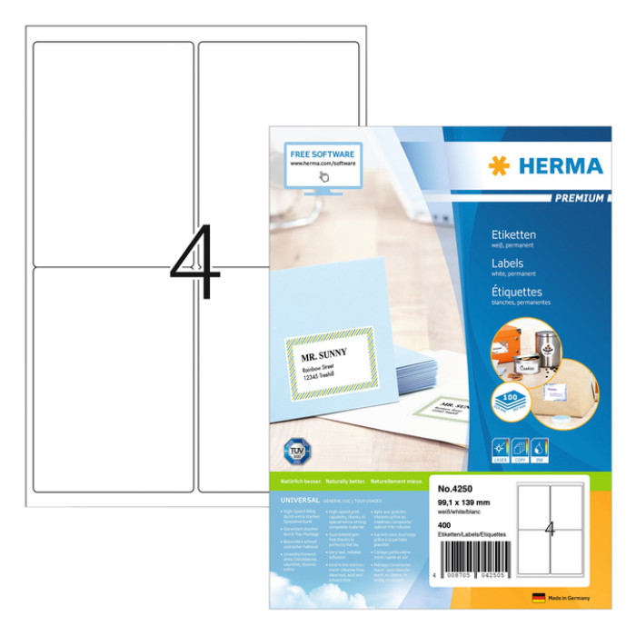 Etiket HERMA 4250 99.1x139mm premium wit 400 stuks