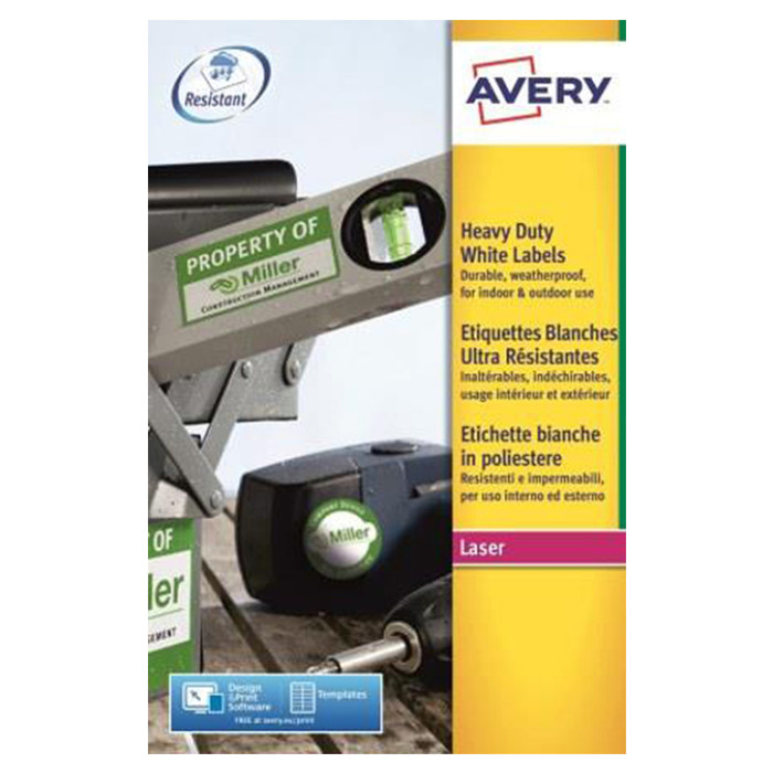 Etiket Avery L7060-20 63.5x38.1mm polyester wit 420 stuks