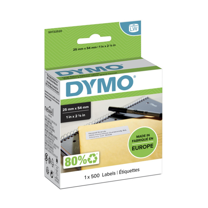 Etiket Dymo LabelWriter adressering 25x54mm 1 rol á 500 stuks wit