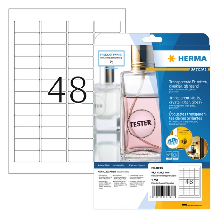 Etiket HERMA 8016 45.7x21.2mm transparant 1200 stuks