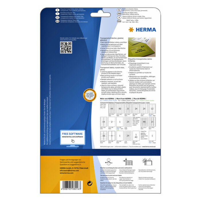 Etiket HERMA 8016 45.7x21.2mm transparant 1200 stuks