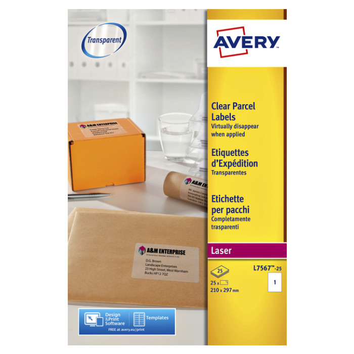 Etiket Avery L7567-25 210x297mm transparant 25 stuks