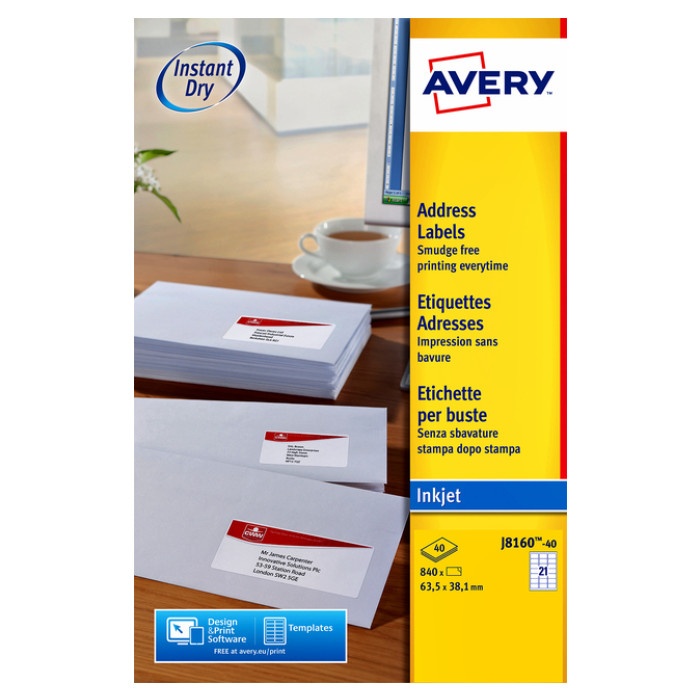 Etiket Avery J8160-25 63.5x38.1mm wit 525 stuks